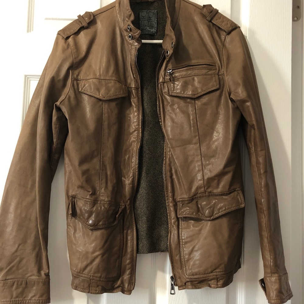 Brown—100% calf leather jacket—Size S